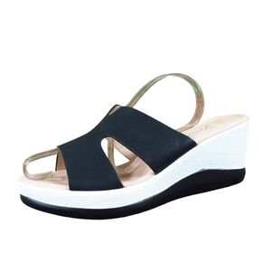 Jeossy Milan Women Wedge Sandal Size 7.5 Casual Summer Slip On Black White